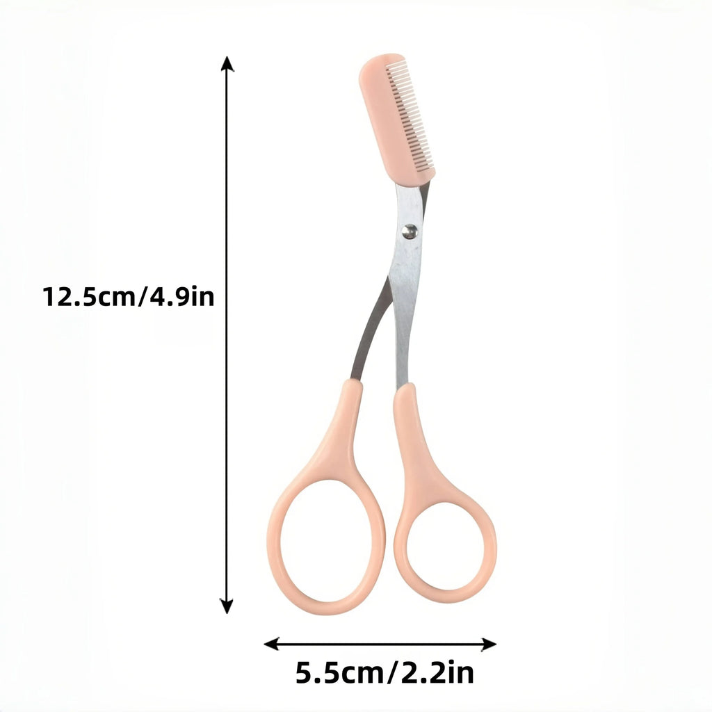 1/2pcs Stainless Steel Built-in Comb Eyebrow Scissors Pink Handle Precision Beauty Tool,Durable Metal Structure, Eyebrow Trimmer
