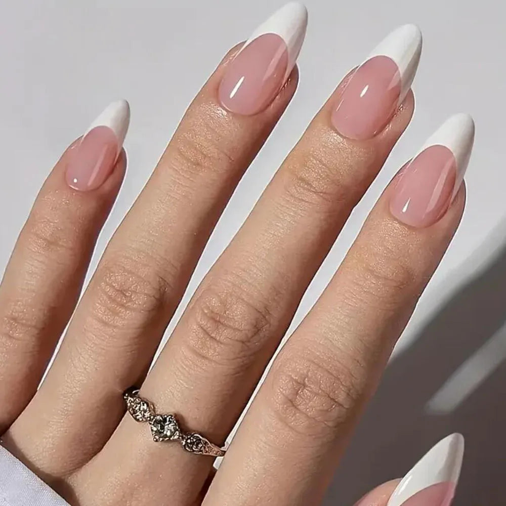 120Pcs Pink French False Nails Acrylic Almond Full Cover Fake Nails Women Wearable Press On Nails Artificial Stiletto Nail Tips