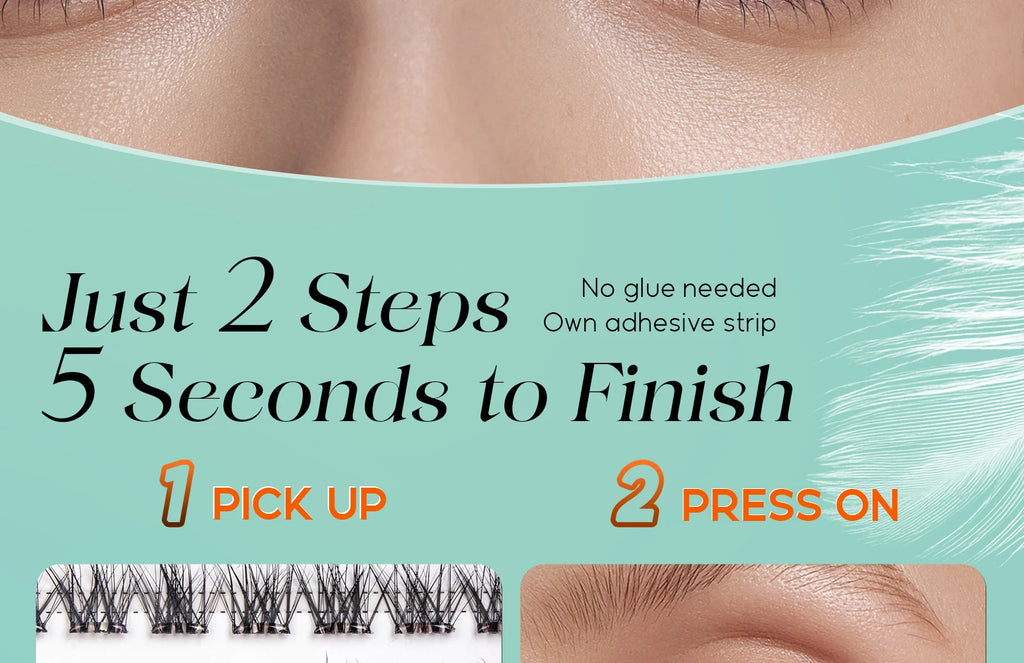 VYRILA Self Adhesive Eyelashes No Glue Needed Lashes 10‑16mm Pre Glued Cluster Lashes D Curl Soft Natural Press on Lashes