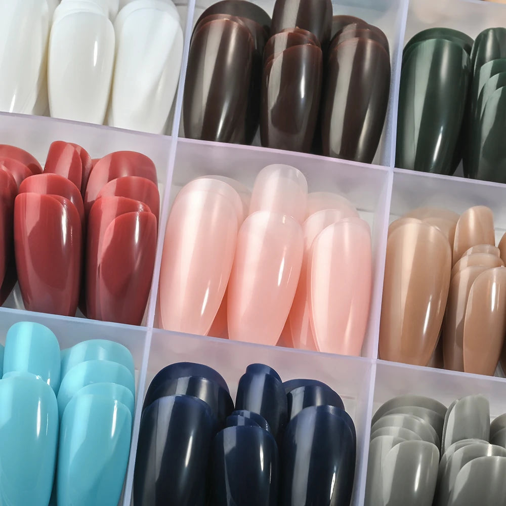 288pcs Glossy Red/Green/Blue/White Almond False Nails Medium Length Solid Color Full Cover Press On Nails Acrylic Fake Nails #R2