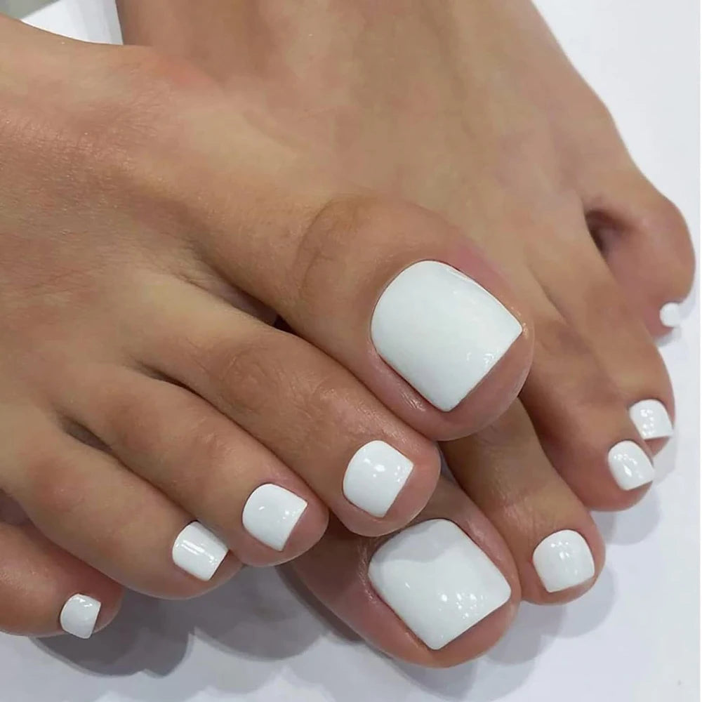 100/120Pcs Glossy Black White Press On Toenails Short Square Full Cover Fake Toe Nails Acrylic Toe False Tips Summer Manicure DI