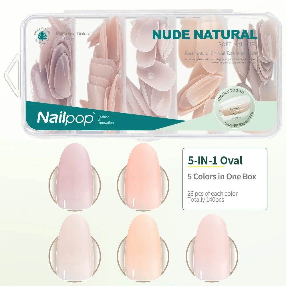 Nailpop 3-IN-1 Nude Natural Soft Nail Tips Set 140PCS Skin Tones Press on Nails Ultra-Fit Gel Nail Extensions Easy Manicure DIY