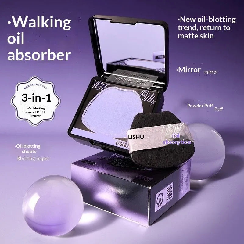 LISHU Oil Control Blotting Paper with Powder Puff, Face Powder Makeup Setting Sheets, Portable Touch Up Tool，150 Sheets