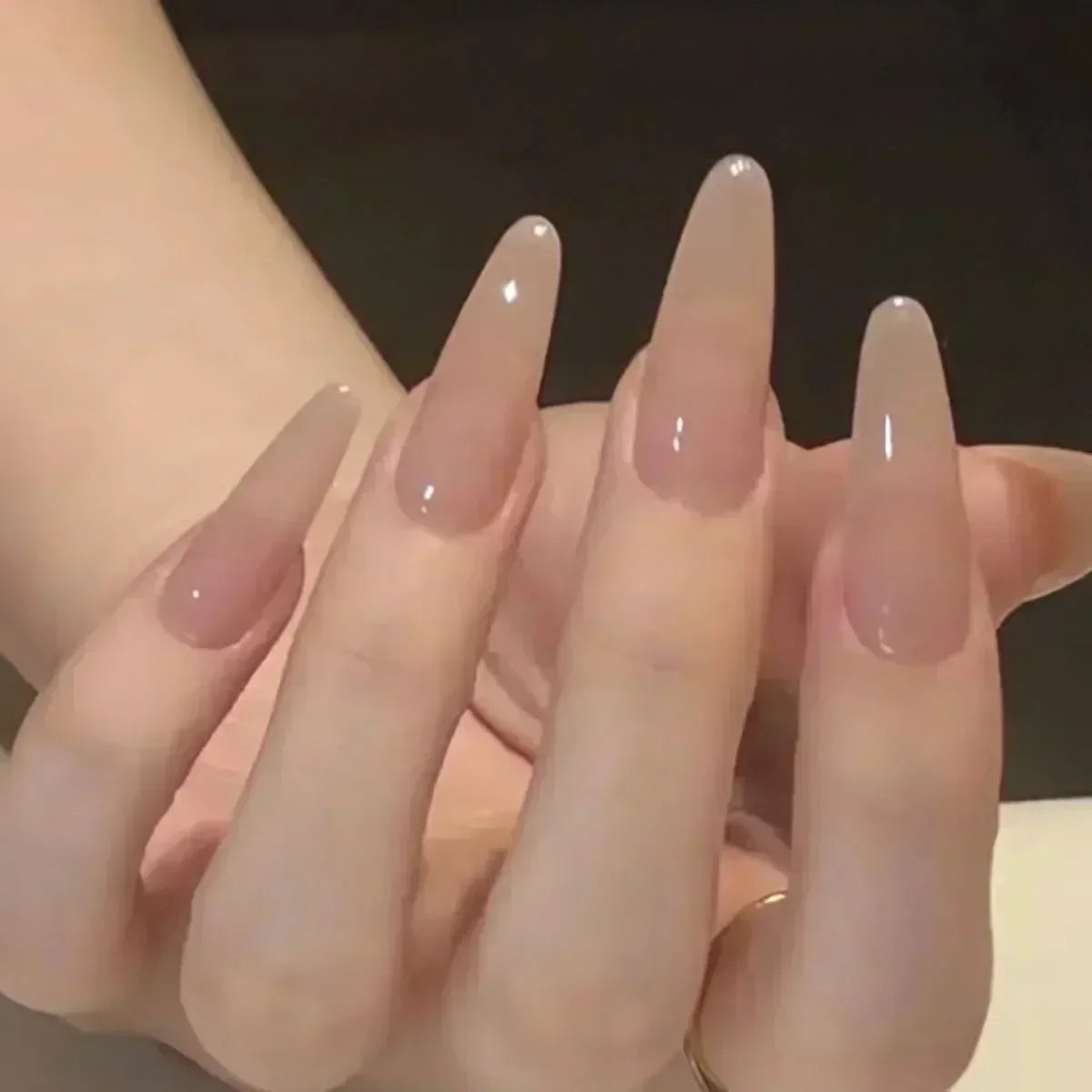 24pcs/Box Long Stiletto False Nails with Glue Red Nude Pink White MilkTea Color Jelly Nails Tips Full Cover Press on Nails