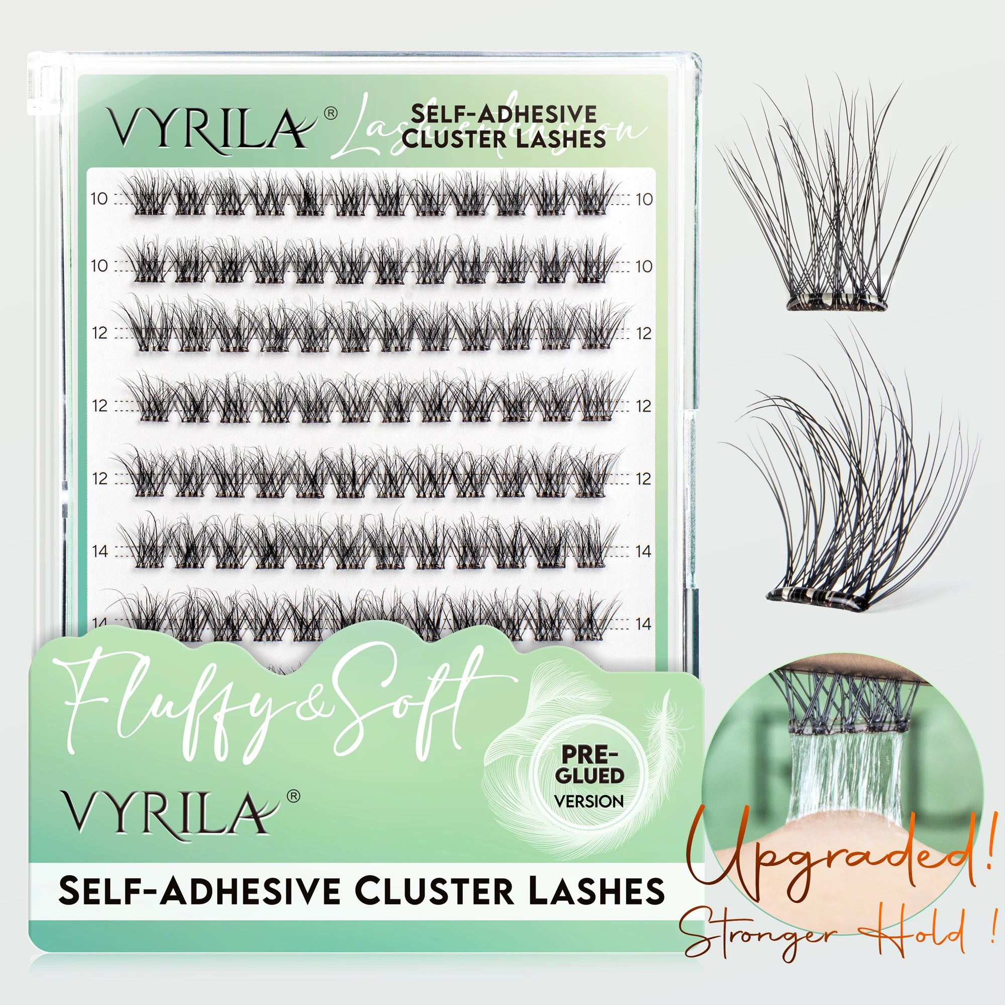 VYRILA Self Adhesive Eyelashes No Glue Needed Lashes 10‑16mm Pre Glued Cluster Lashes D Curl Soft Natural Press on Lashes
