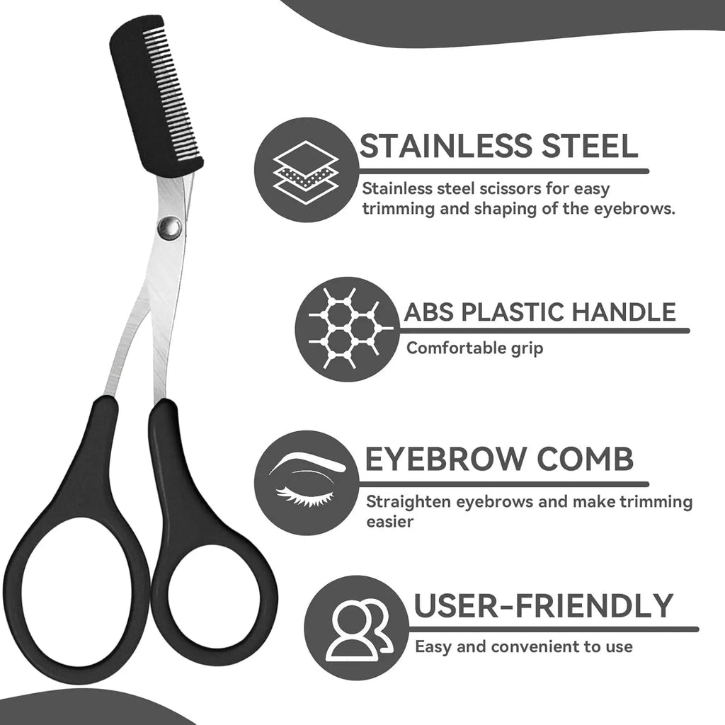 Eyebrow Trimmer Scissors Professional Non-Slip Finger Grip Brow Scissors with Comb for Men and Women Brow Shaping Makeup Tools