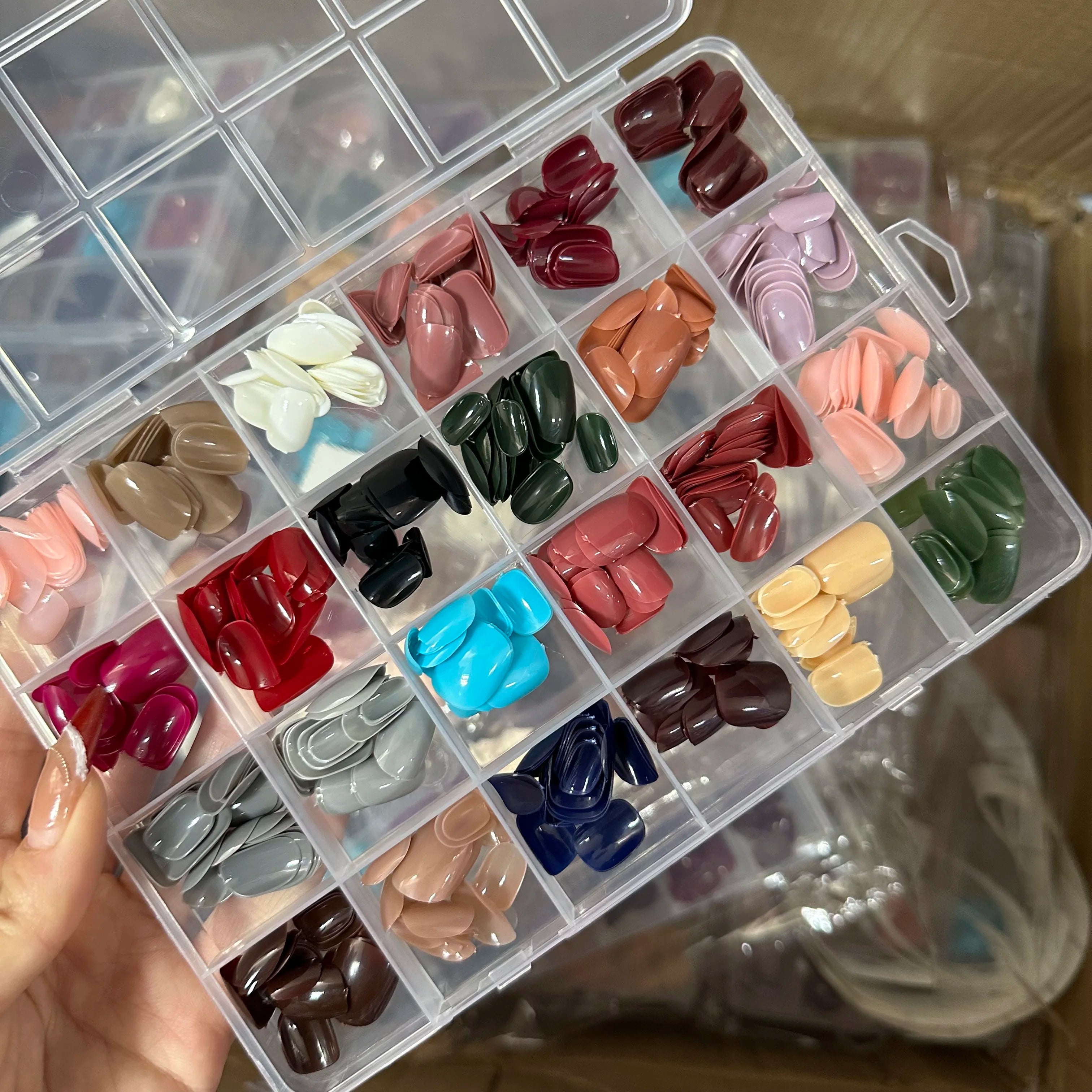 576pcs 24-Colors Short Round Square Press-On Nails Full Cover Glossy Pure Color False Nail Tips Artificial Wearable False Nails