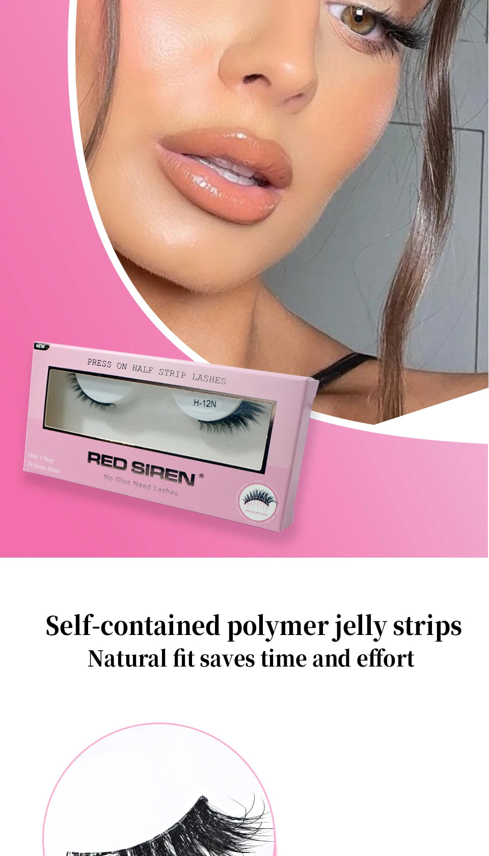 Self Adhesive Eyelashes Wide Glue Strip Press On Half Lashes Soft Clear Band Pre Glued False Eyelashes Reusable Cat Eye Lashes