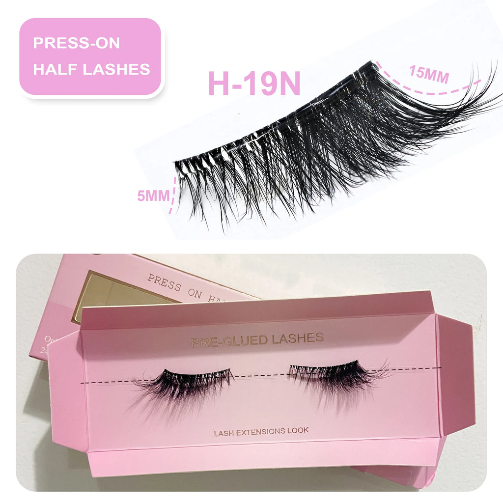 Self Adhesive Eyelashes Wide Glue Strip Press On Half Lashes Soft Clear Band Pre Glued False Eyelashes Reusable Cat Eye Lashes