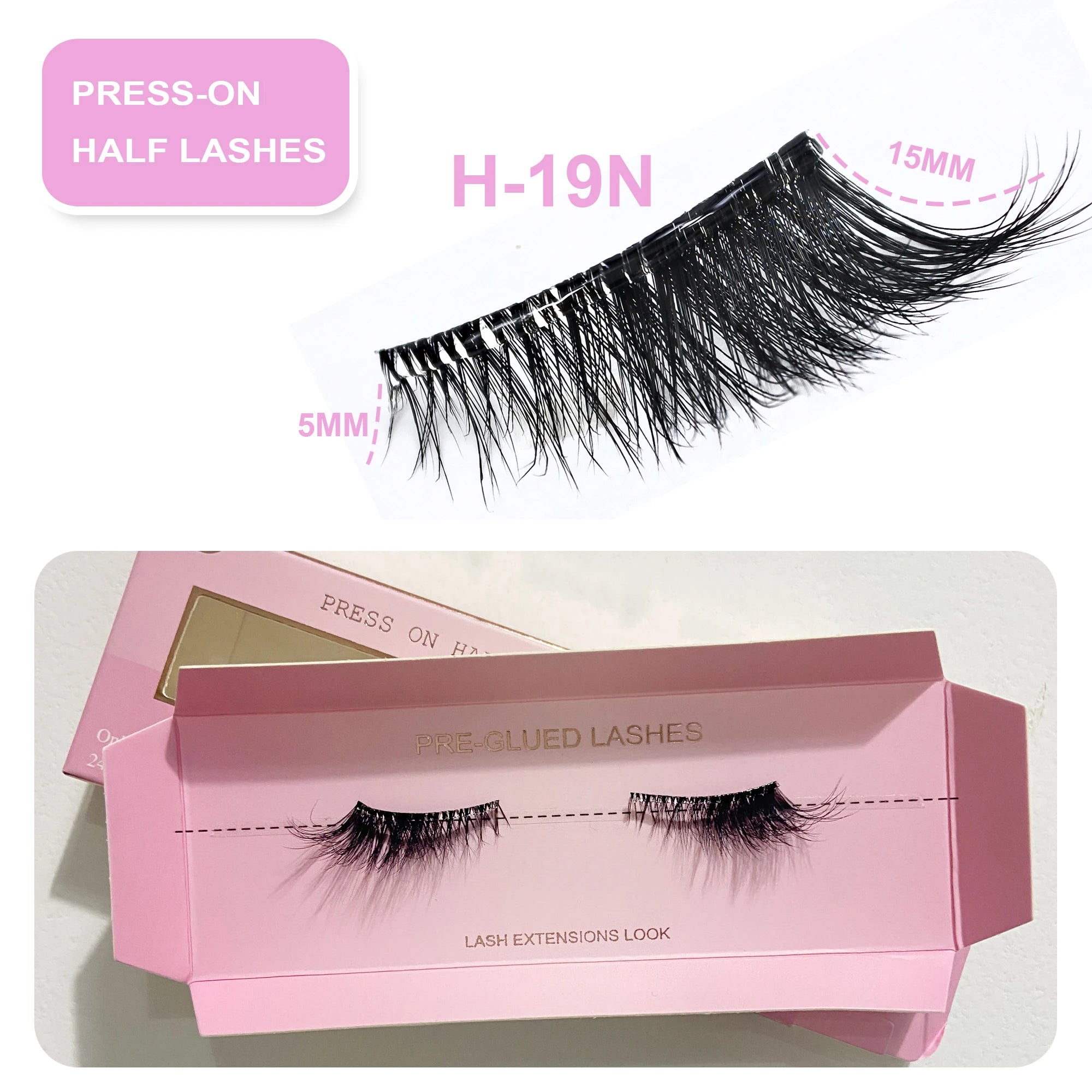 Self Adhesive Eyelashes Wide Glue Strip Press On Half Lashes Soft Clear Band Pre Glued False Eyelashes Reusable Cat Eye Lashes