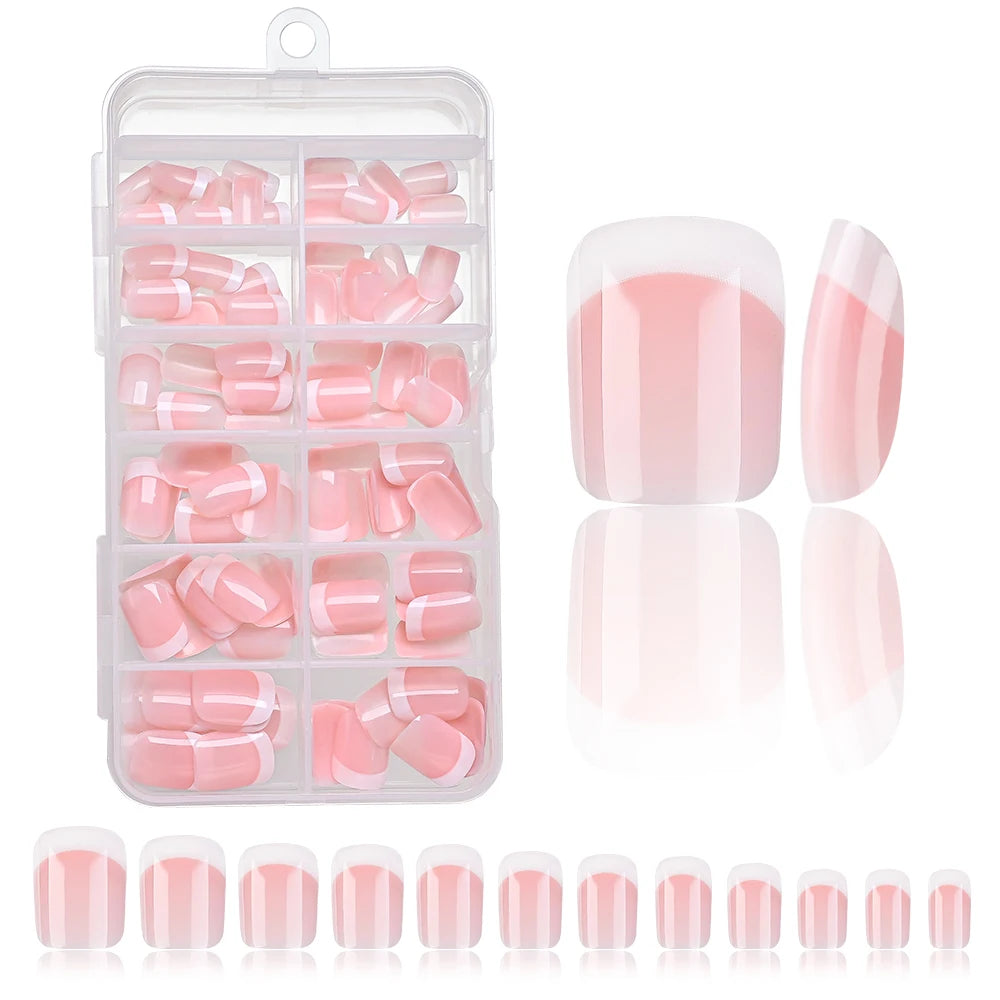 120Pcs Pink French False Nails Acrylic Almond Full Cover Fake Nails Women Wearable Press On Nails Artificial Stiletto Nail Tips