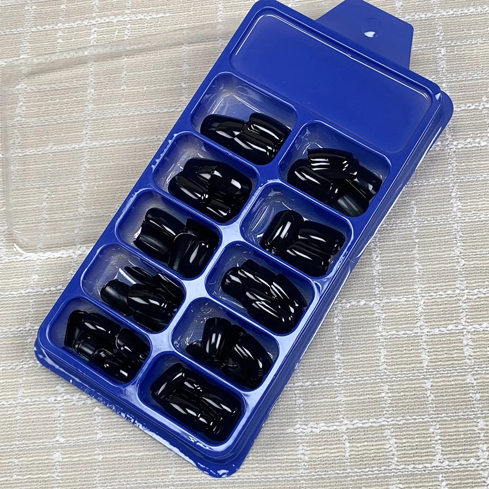 120pcs Solid Color Black Glossy Fake Nails Short Square Pressed Gel Nails Full Cover False Nails Acrylic DIY Artificial Nail Kit
