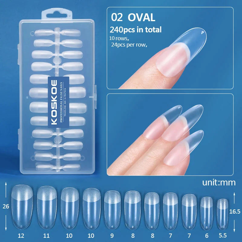 300/240pcs Matte Soft Gel Tips Short Almond Fake Nail Tips Nails Set Press On False Nail Full Cover Short Almond Nail Capsules