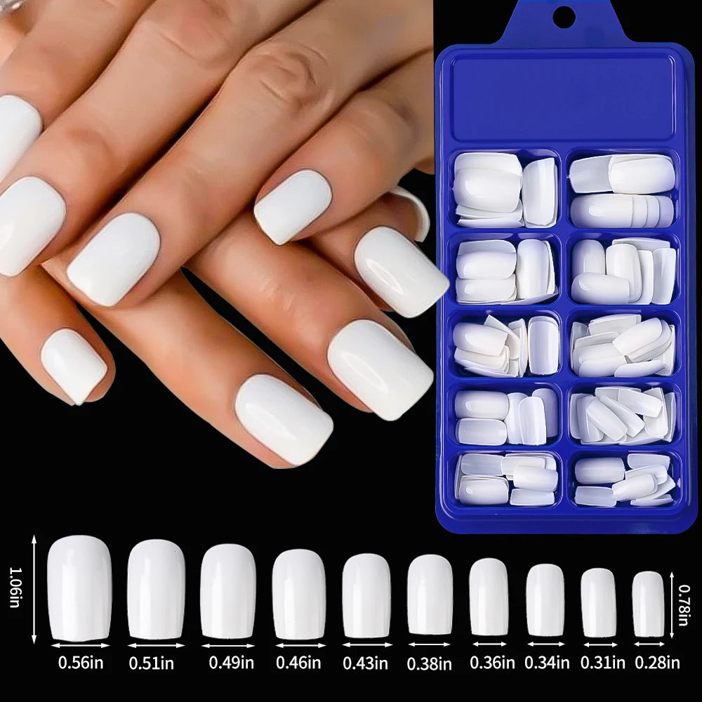 100Pcs Milk White Press On Nails Medium Square Gel False Nails Full Cover Reusable & Natural Acrylic Fake Nails Tips Fingernails