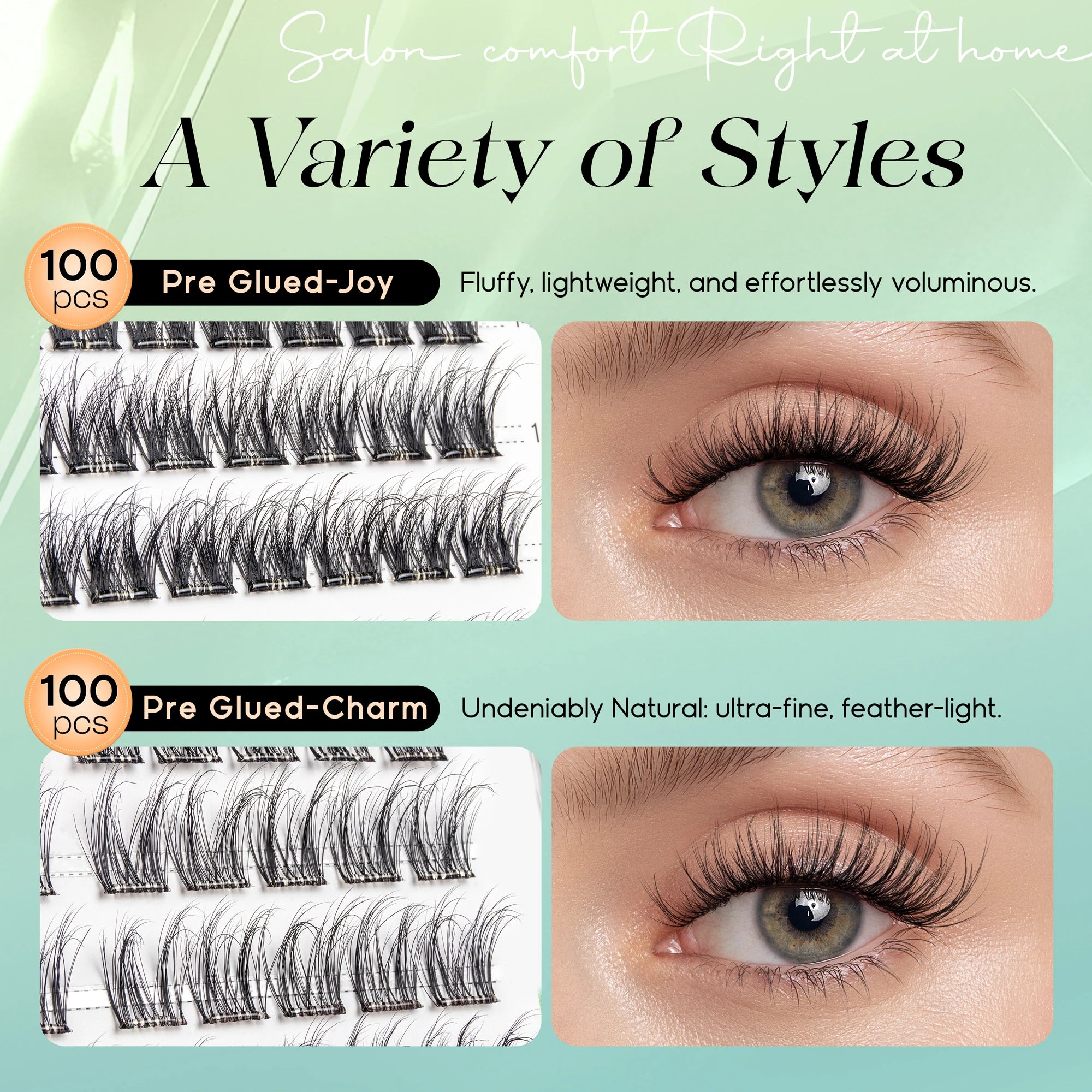 VYRILA Self Adhesive Eyelashes No Glue Needed Lashes 10‑16mm Pre Glued Cluster Lashes D Curl Soft Natural Press on Lashes