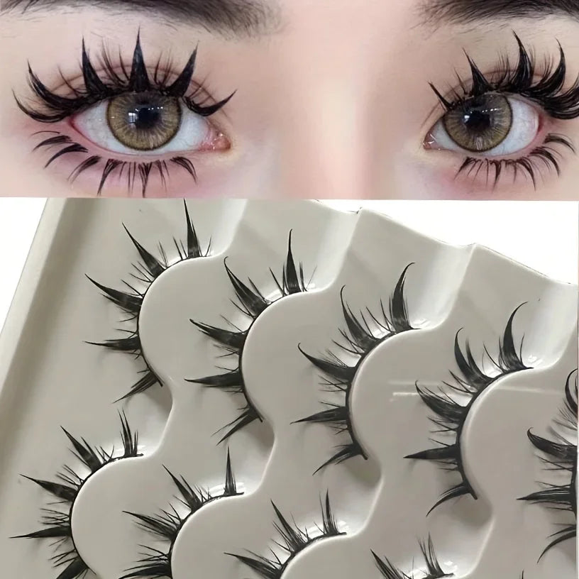 Anime-Inspired False Eyelashes, 5 Pairs Cartoon Eye Faux Lashes, Dramatic Look Demon Style, Volumizing & Lengthening
