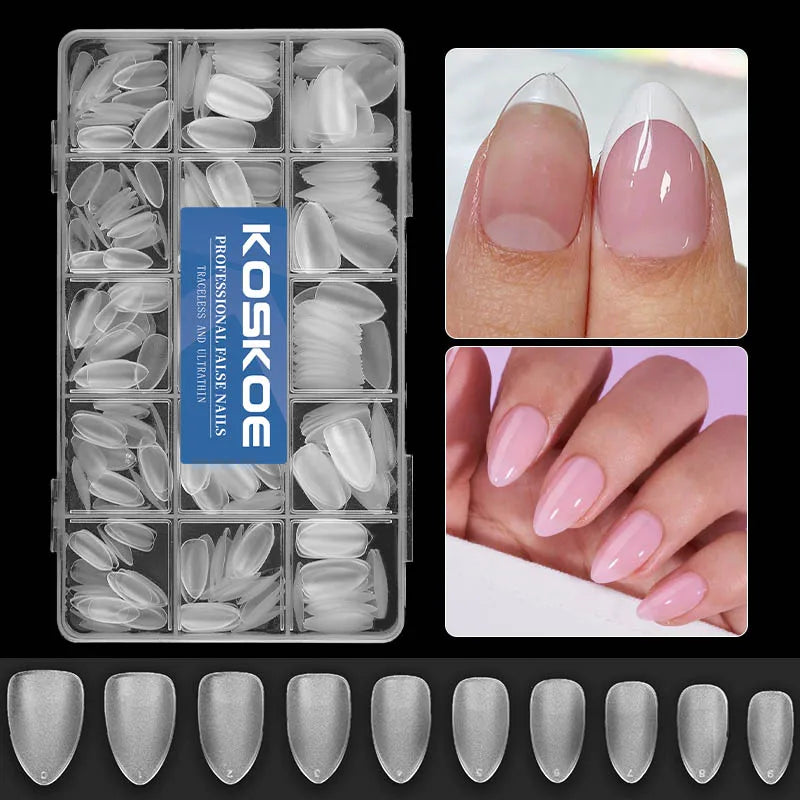 300/240pcs Matte Soft Gel Tips Short Almond Fake Nail Tips Nails Set Press On False Nail Full Cover Short Almond Nail Capsules