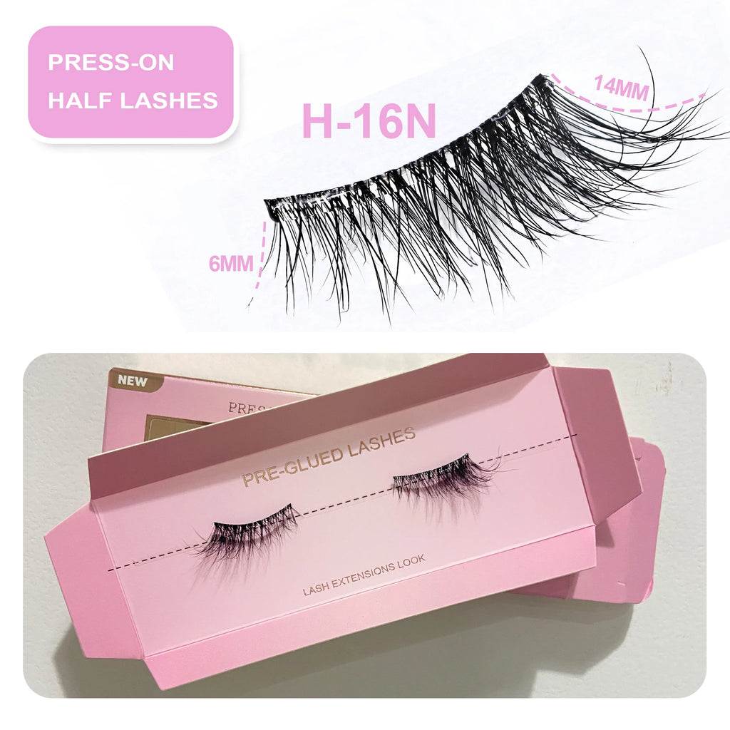 Self Adhesive Eyelashes Wide Glue Strip Press On Half Lashes Soft Clear Band Pre Glued False Eyelashes Reusable Cat Eye Lashes