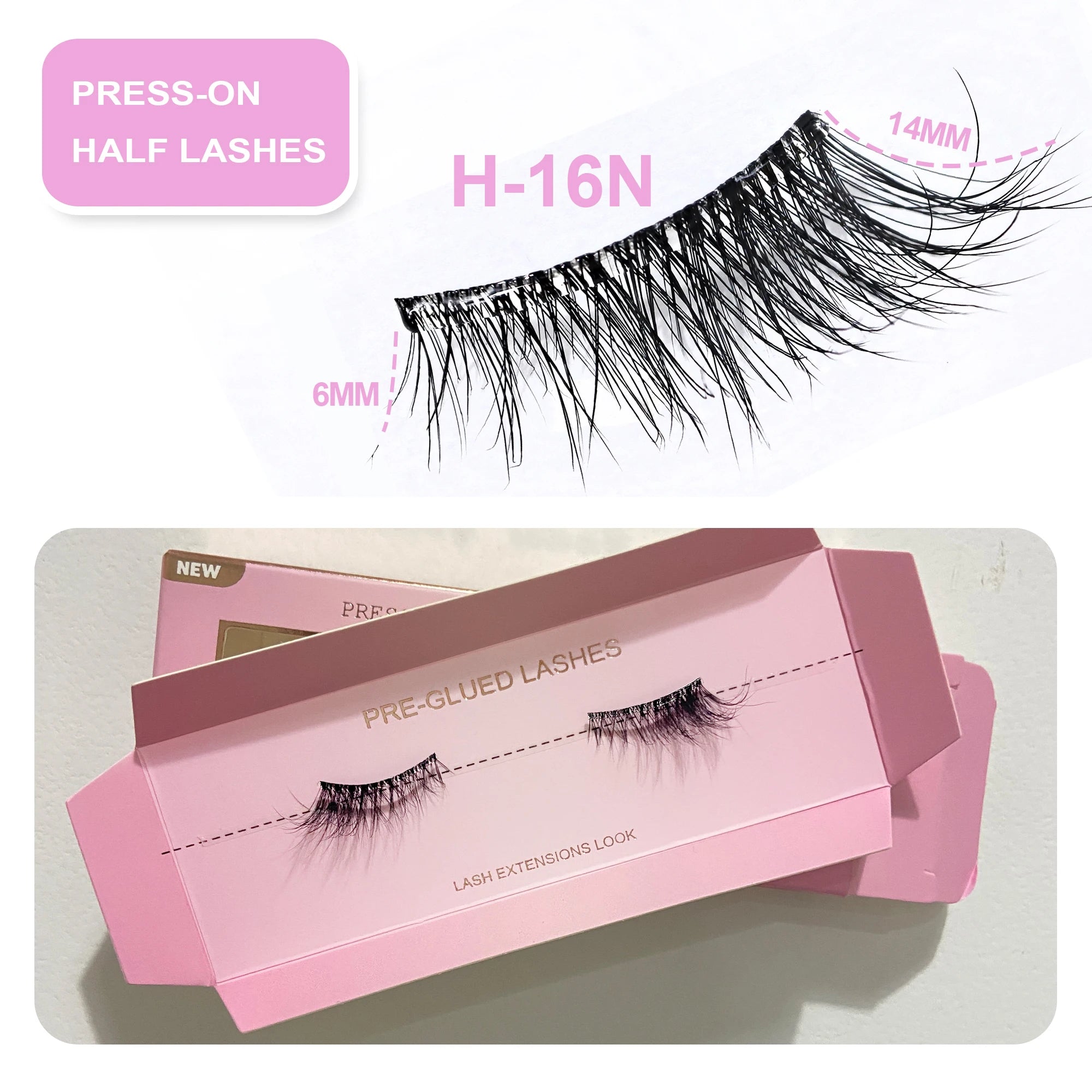 Self Adhesive Eyelashes Wide Glue Strip Press On Half Lashes Soft Clear Band Pre Glued False Eyelashes Reusable Cat Eye Lashes