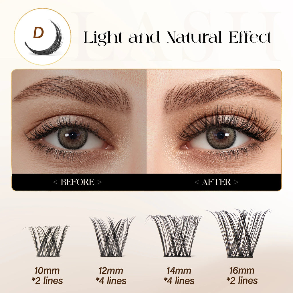 BEFER Cluster Lashes D Curl DIY Eyeslash Extension Lash Cluster Fluffy Volume Individual Natural False Eyelashes Clusters