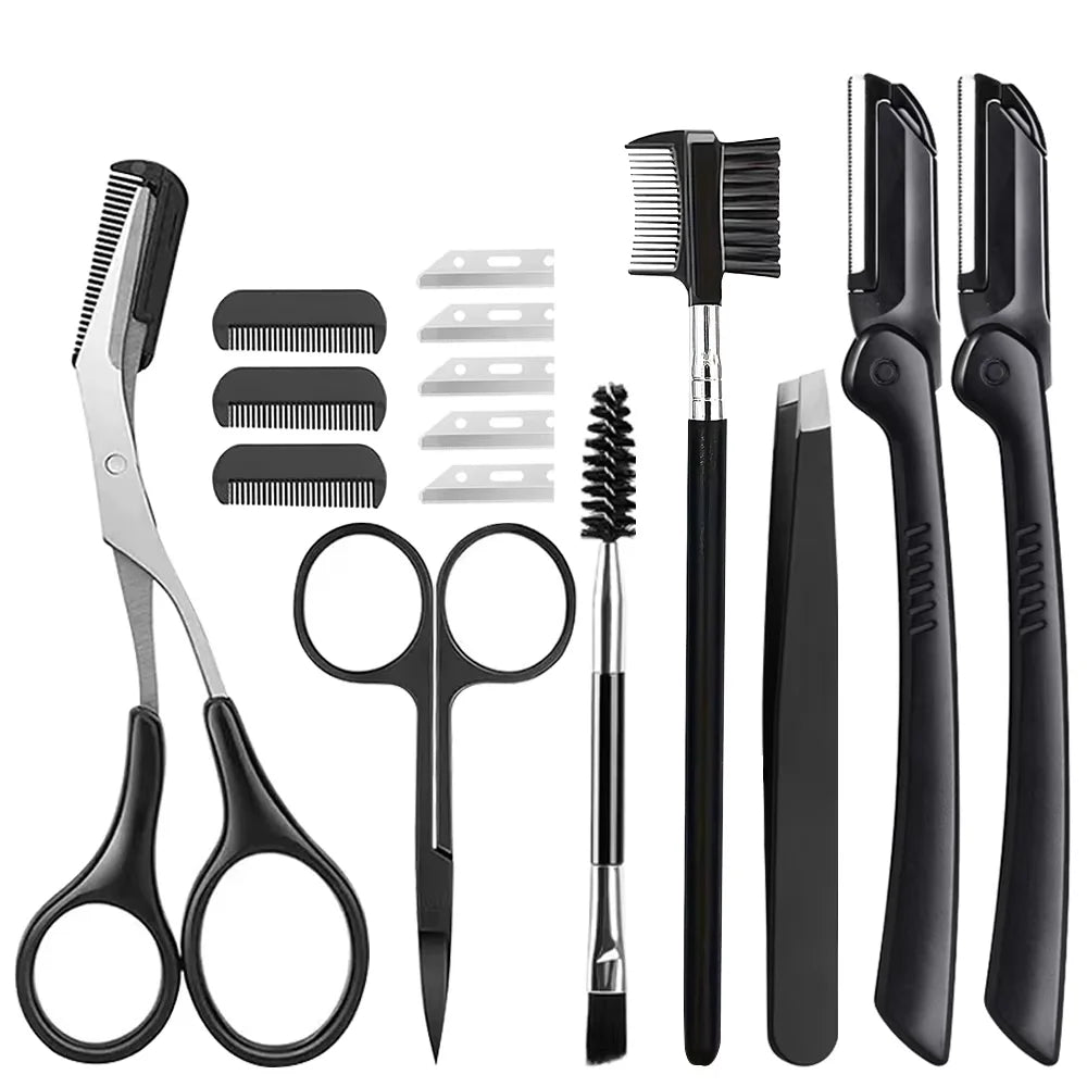 15/18pcs Eyebrow Trimmer Kit Multipurpose Face Razors For Women and Men Easy To Use Facial Hair Removal Scissors Beauty Tool