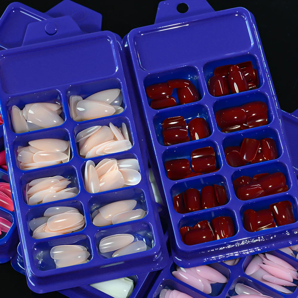 120pcs/Box Bright Gloss Pink False Nails Medium Almond Simple Solid Color Press On Nails Soft Gel Full Cover Wearable False Nail