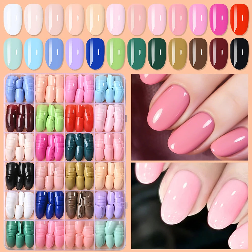 288pcs Glossy Red/Green/Blue/White Almond False Nails Medium Length Solid Color Full Cover Press On Nails Acrylic Fake Nails #R2