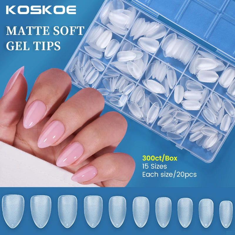 300/240pcs Matte Soft Gel Tips Short Almond Fake Nail Tips Nails Set Press On False Nail Full Cover Short Almond Nail Capsules