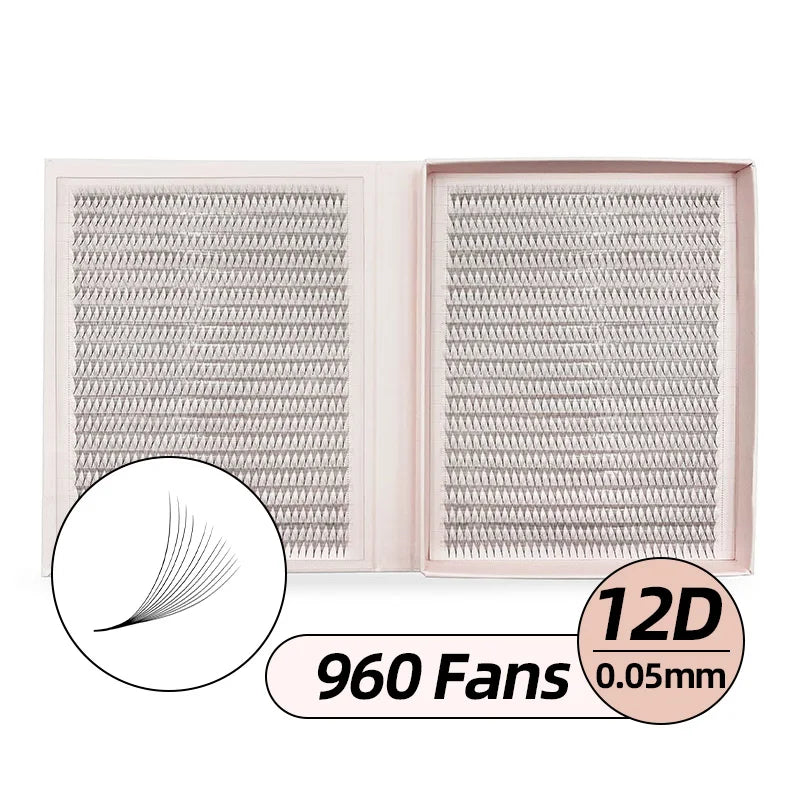 Narrow 2400 Fans Lashes XXL Mega Tray Premade Narrow Volume Fan Ultra Dark Pointy Base Promade Fans Eyelash Extensions Supplies