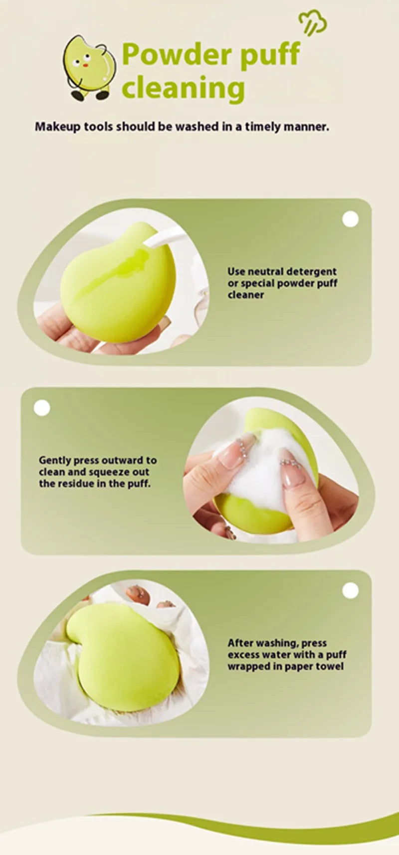 2PCS Makeup Blender Puff Air Cushion Foundation Sponge Loose Powder Puffs Mango-shaped  Cosmetic Applicator Tool Wholesale