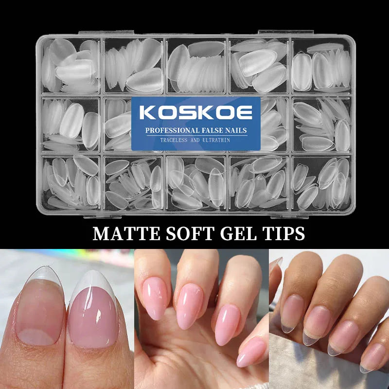 300/240pcs Matte Soft Gel Tips Short Almond Fake Nail Tips Nails Set Press On False Nail Full Cover Short Almond Nail Capsules