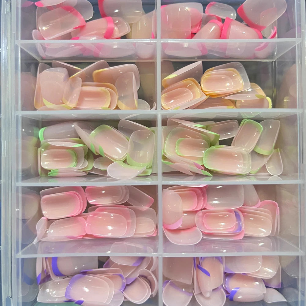 240/120pcs Colored French Fake Nails Glossy Short Square French Design Full Cover False Nails Spring Summer Press On Nail Tips