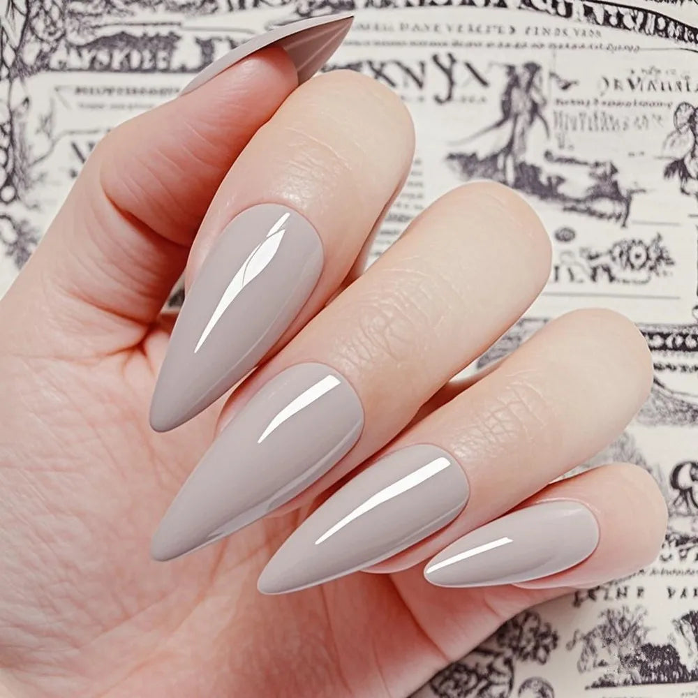 24Pcs Shiny Black False Nails With Jelly Glue Artificial Long Stiletto Fake Nail DIY Full Cover Finger Tips Manicure Tool