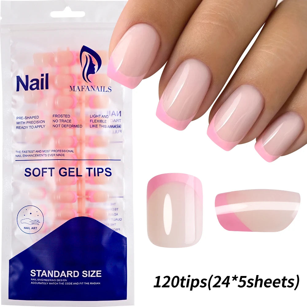 240/120pcs Colored French Fake Nails Glossy Short Square French Design Full Cover False Nails Spring Summer Press On Nail Tips