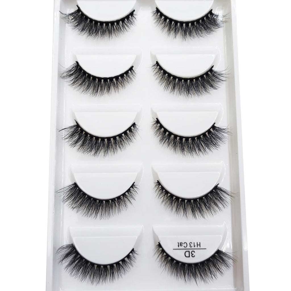 New 5 Pairs Natural 3D False Eyelashes Makeup Mink Eyelash Fake Eye Lashes Faux Cils Make Up Beauty Maquillaje Tools H13 Cat