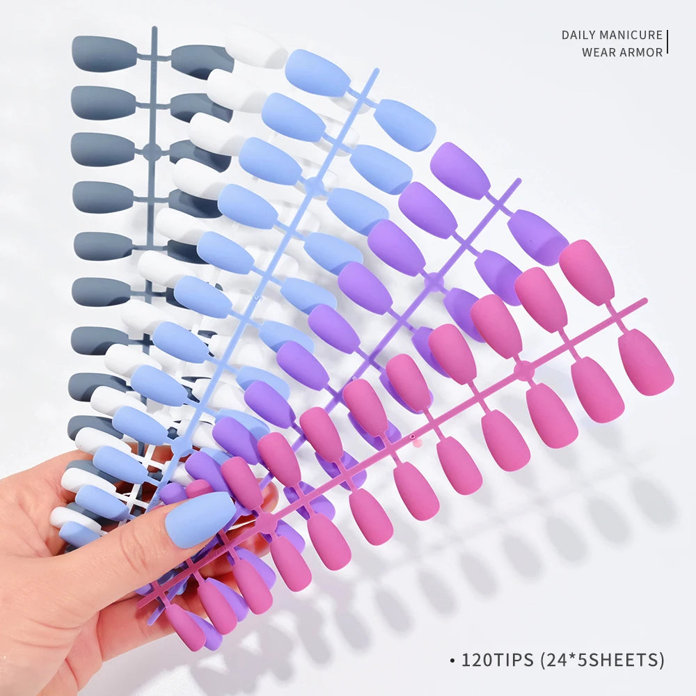 120/240Pcs Short Square Press On Nails Summer Colorful French Tip Fake Nails Extension Wearable Full Cover False Nails for Girls