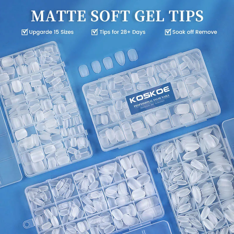 300/240pcs Matte Soft Gel Tips Short Almond Fake Nail Tips Nails Set Press On False Nail Full Cover Short Almond Nail Capsules