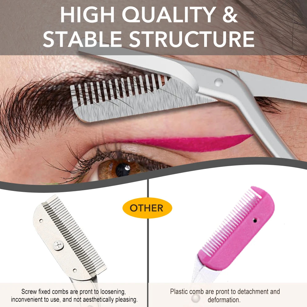 1Pcs Eyebrow Trimming Scissors with Combs Eyebrow Trimmer Kit Stainless Steel Grooming Eyebrow Shaping Scissors Tools