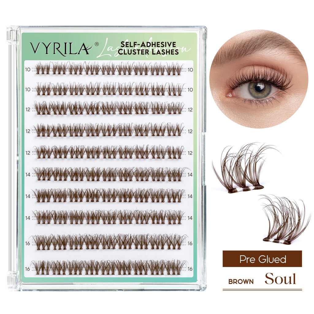 VYRILA Self Adhesive Eyelashes No Glue Needed Lashes 10‑16mm Pre Glued Cluster Lashes D Curl Soft Natural Press on Lashes
