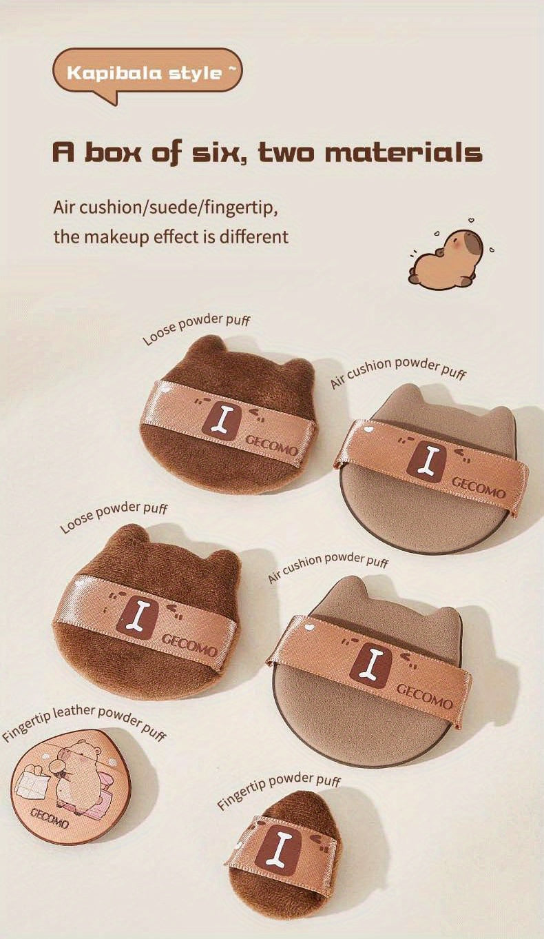 5/6PCS Capybara Powder puff Set Box Wet And Dry Use Mini Fingertip Powder Puff Soft Skin-friendly Flocking Air Cushion