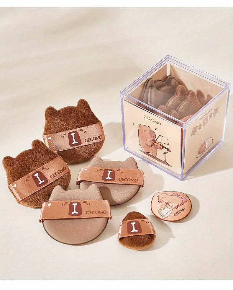 5/6PCS Capybara Powder puff Set Box Wet And Dry Use Mini Fingertip Powder Puff Soft Skin-friendly Flocking Air Cushion